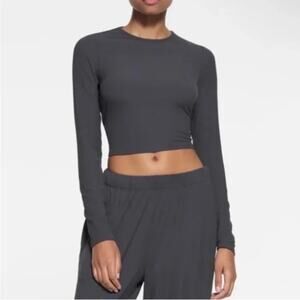 SKIMS Soft Lounge Long Sleeve Crop Tee Shirt Top Graphite Gray Medium